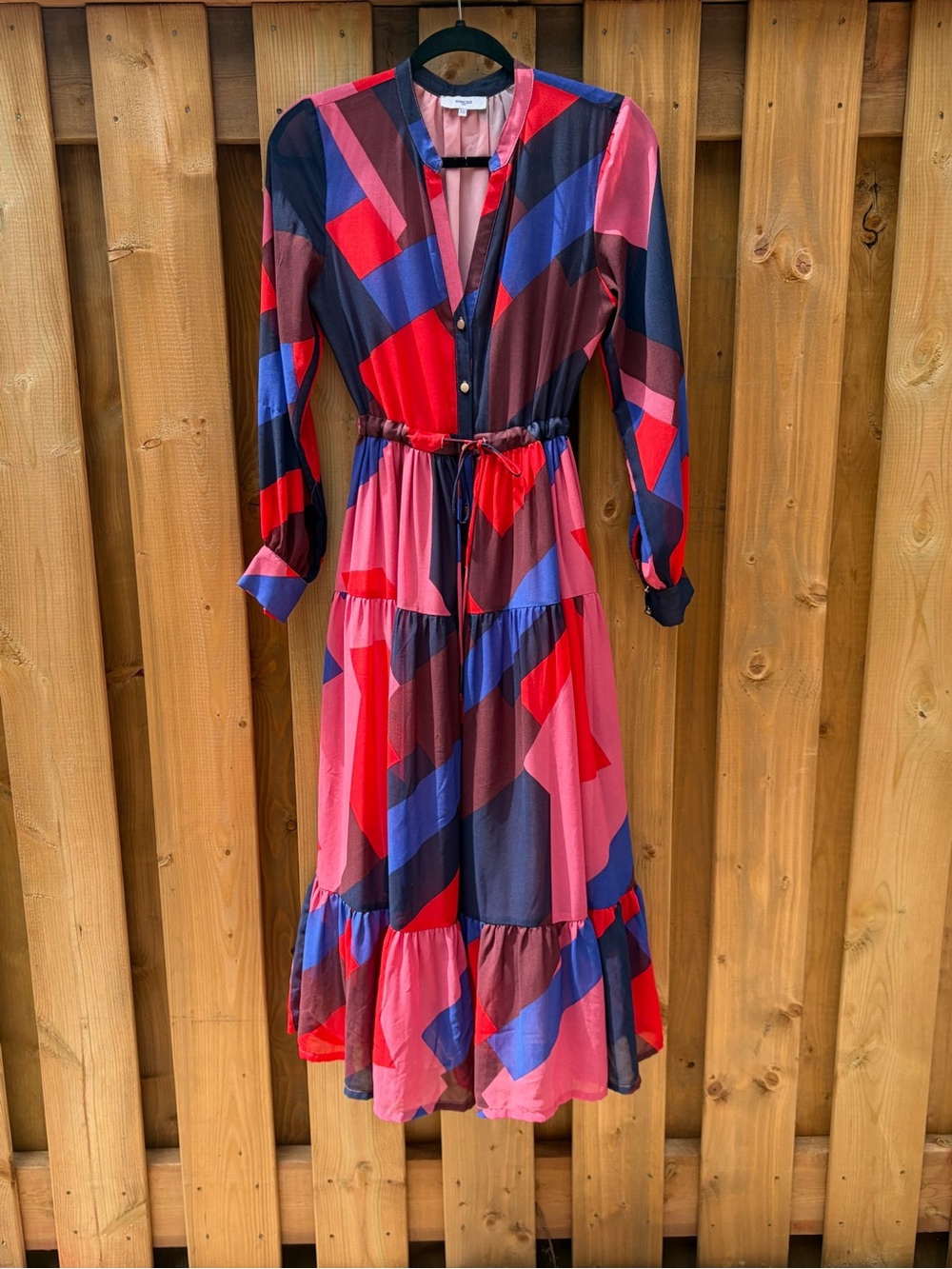 SUNCOO Colorblock Midi Dress in Red, Pink and Navy